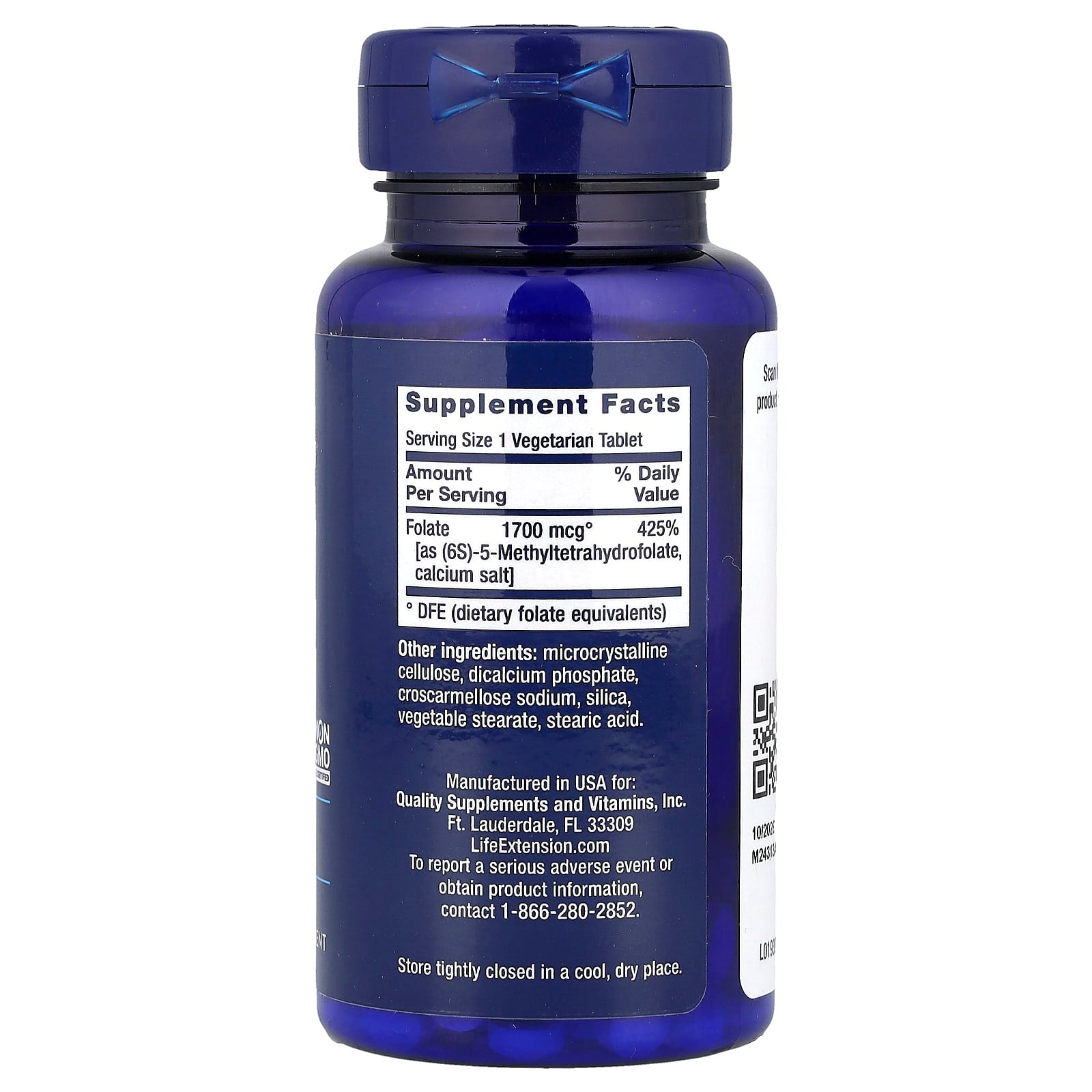 Life Extension, Optimized Folate, 1,700 mcg DFE, 100 Vegetarian Tablets