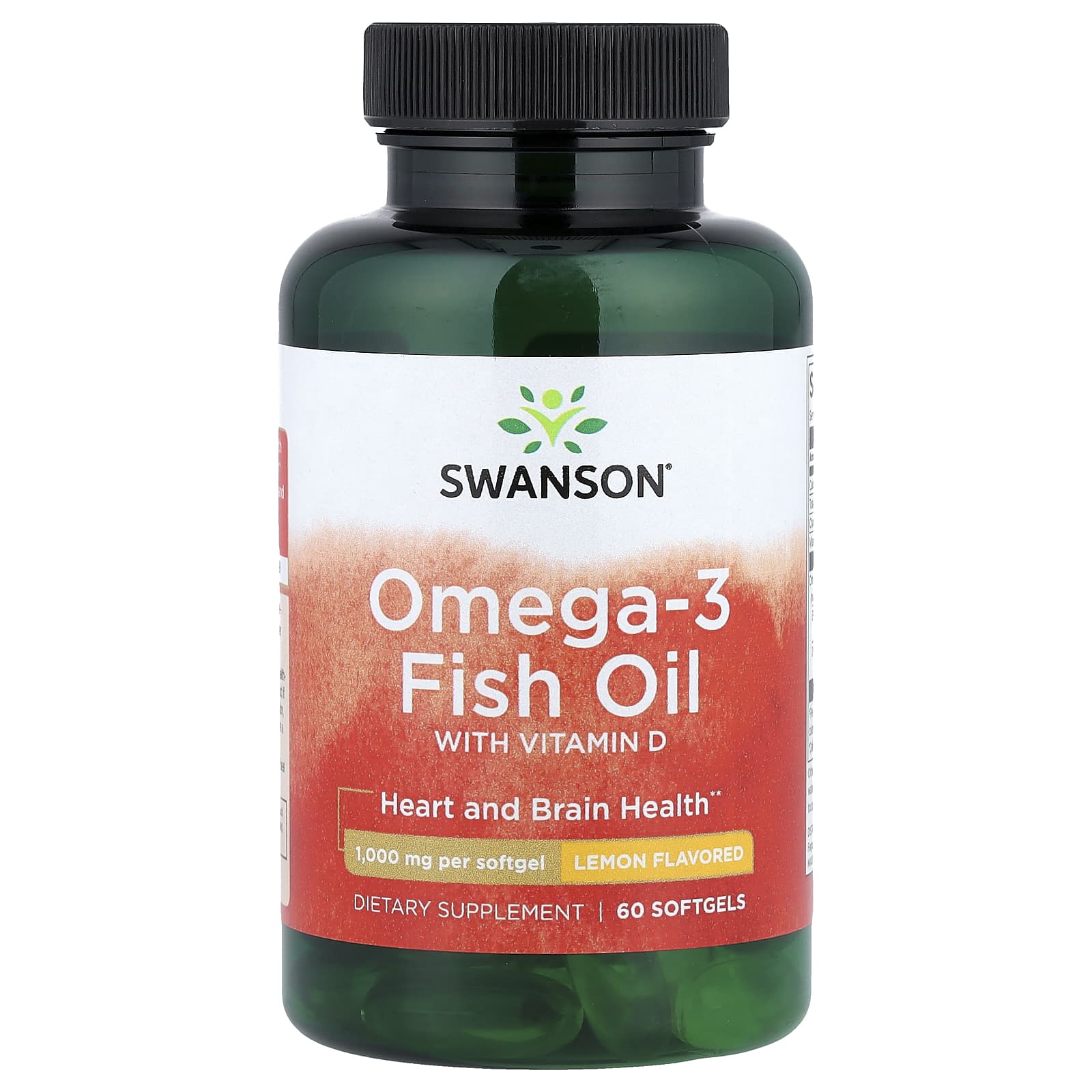 Swanson, Omega-3 Fish Oil with Vitamin D, Lemon, 60 Softgels
