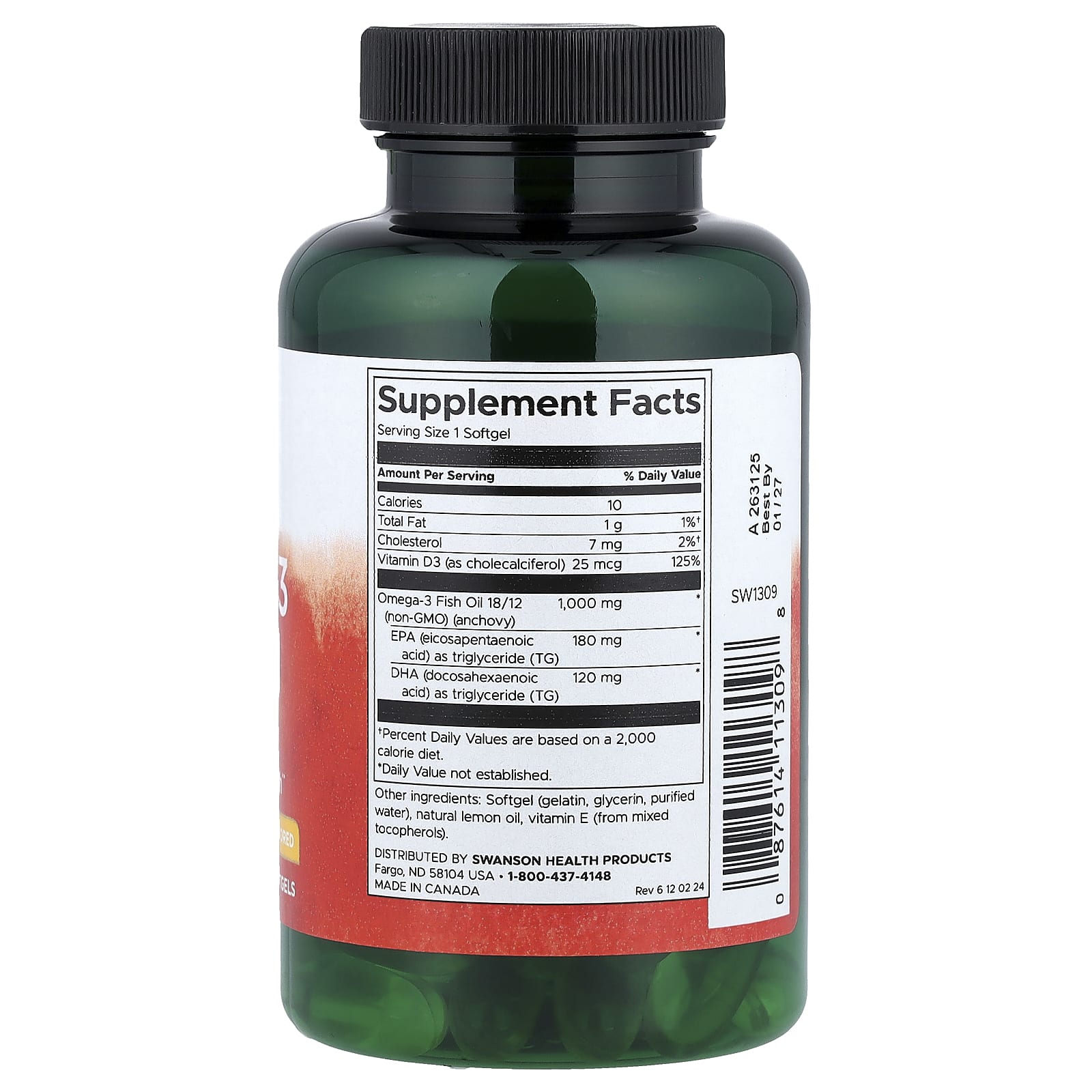 Swanson, Omega-3 Fish Oil with Vitamin D, Lemon, 60 Softgels