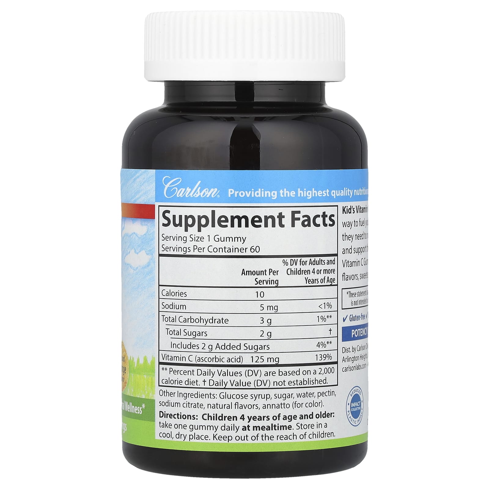Carlson, Kid's, Vitamin C Gummies, Natural Orange, 125 mg, 60 Vegetarian Gummies