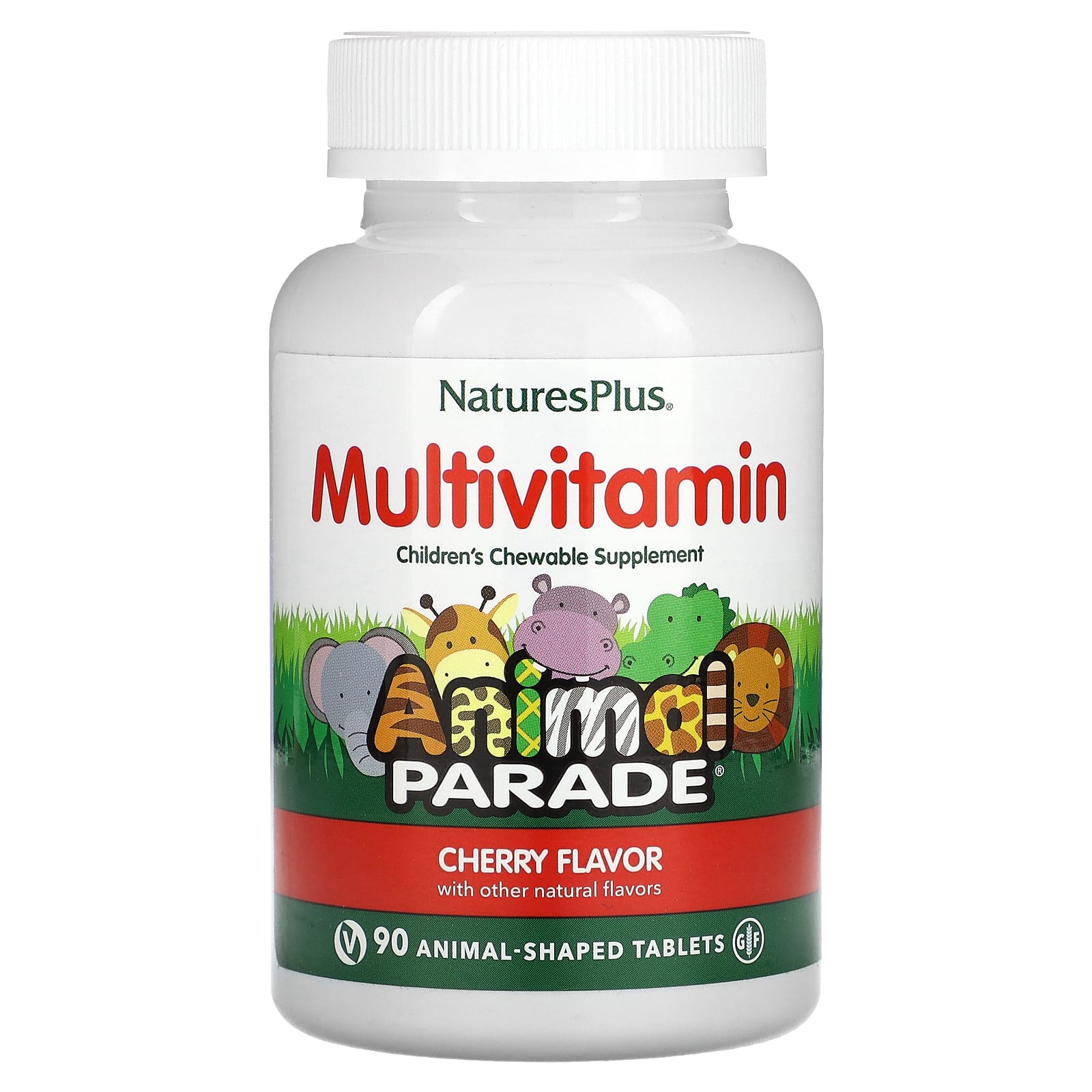 NaturesPlus, Animal Parade, Children's Chewable Multivitamin Supplement, Cherry, 90 Animal-Shaped Tablets