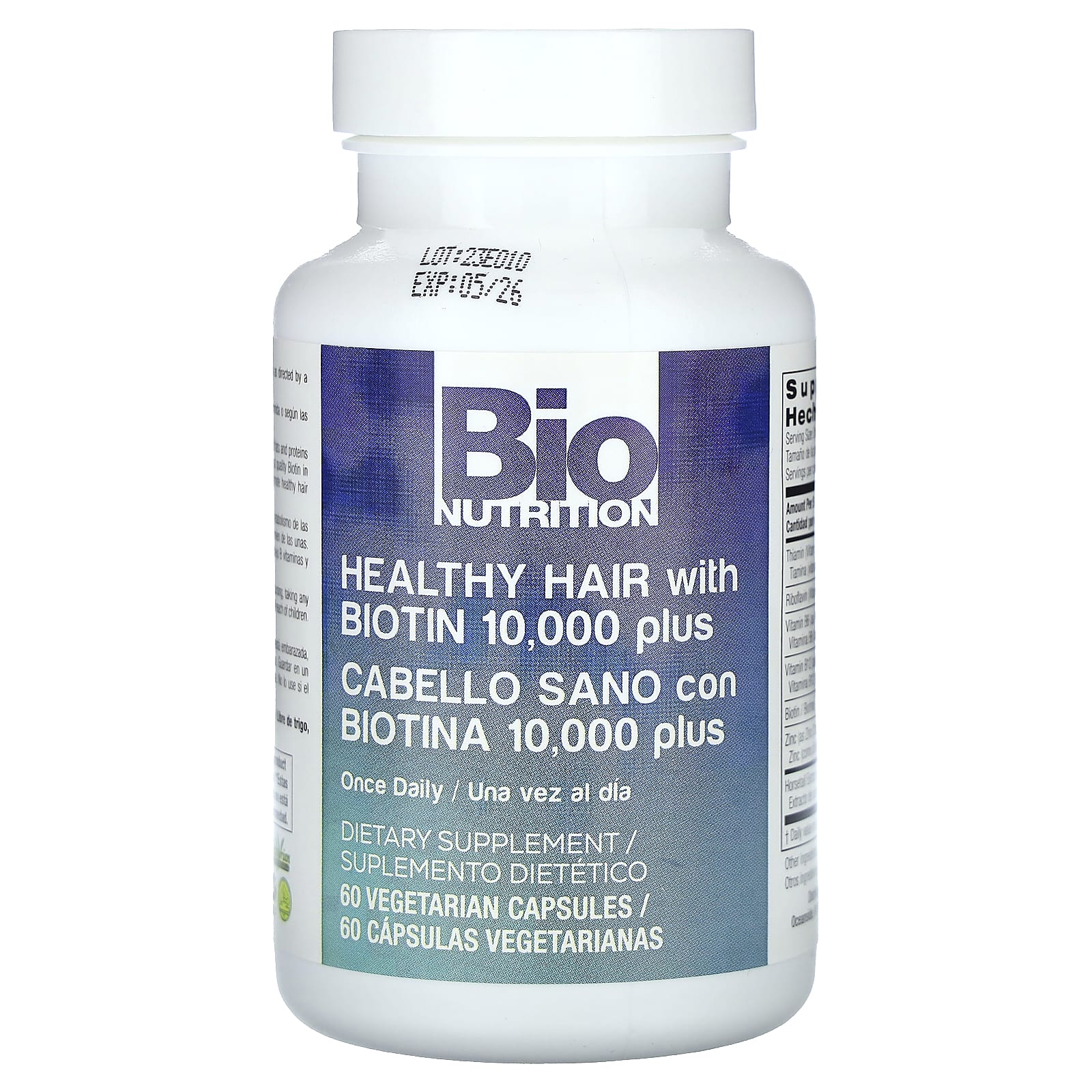Bio Nutrition, Healthy Hair with Biotin 10,000 Plus, 60 Vegetarian Capsules
