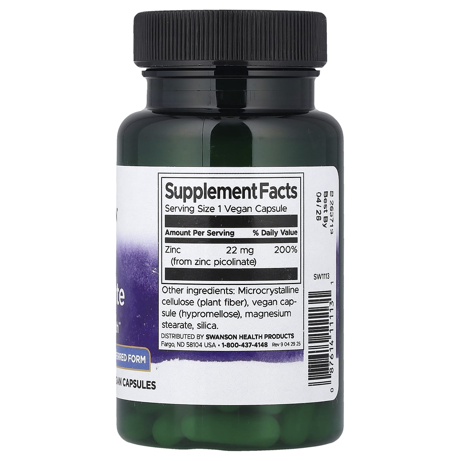 Swanson, Zinc Picolinate, 22 mg, 60 Vegan Capsules