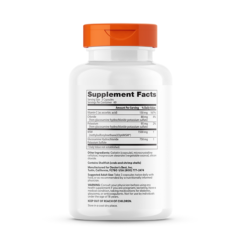 Doctor's Best Synergistic Glucosamine MSM Formula with OptiMSM, 180 Capsules