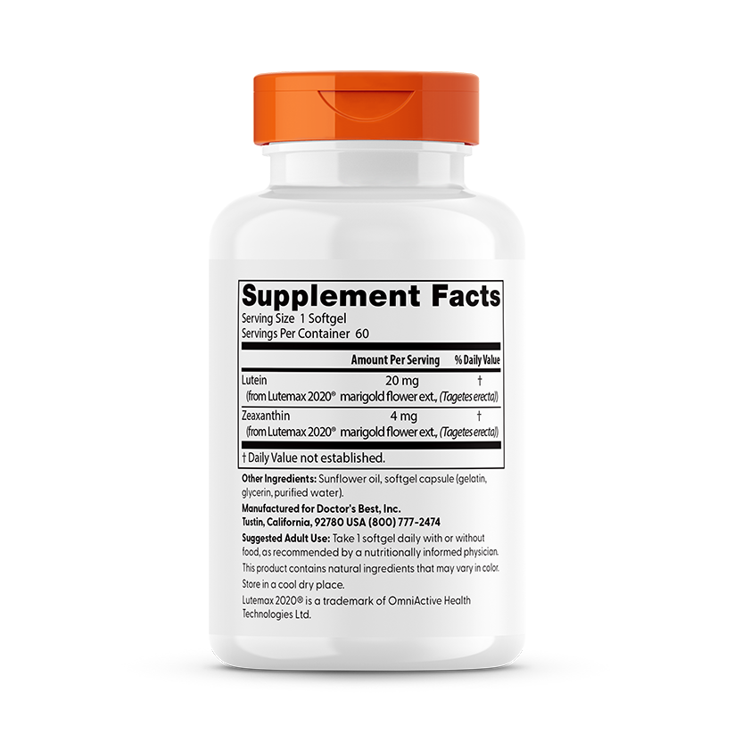 Doctor's Best Lutein with Lutemax 2020, 20 mg, 60 Softgels