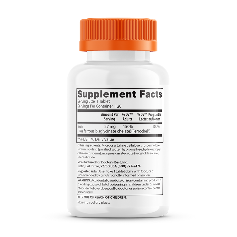 Doctor's Best High Absorption Iron with Ferrochel, 27 mg, 120 Tablets