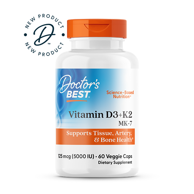 Doctor's Best Vitamin D3 + K2, MK-7, 60 Veggie Caps