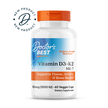 Doctor's Best Vitamin D3 + K2, MK-7, 60 Veggie Caps