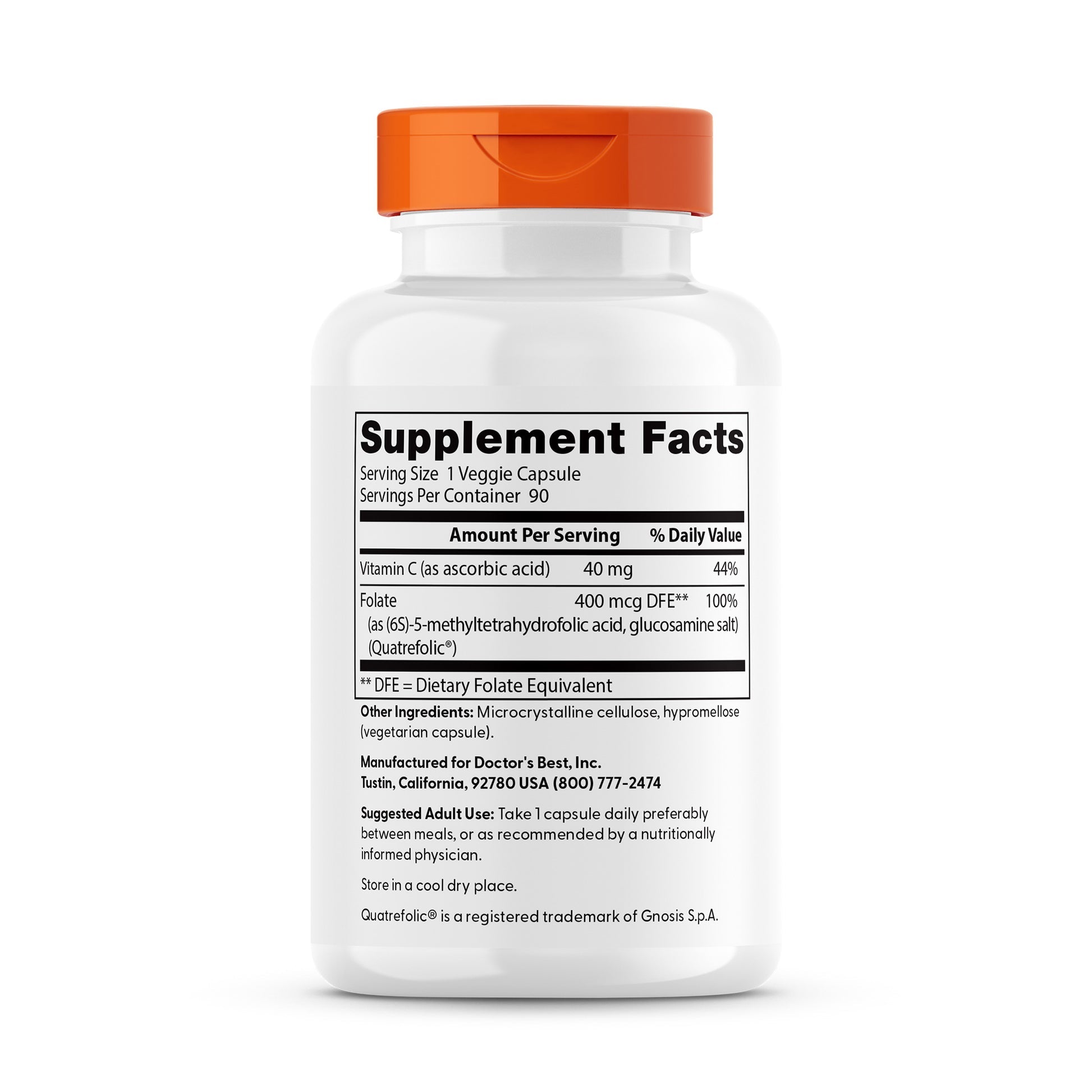 Doctor's Best Fully Active Folate 400 with Quatrefolic, 90 Veggie Caps
